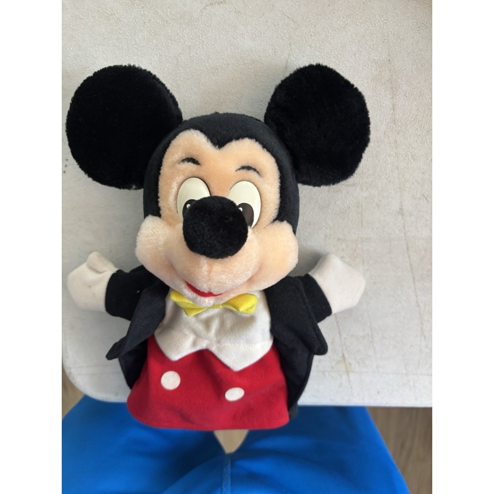 Vintage Disneyland World Fabric Mickey Mouse Hand Puppet 11" Tux Plastic Eyes